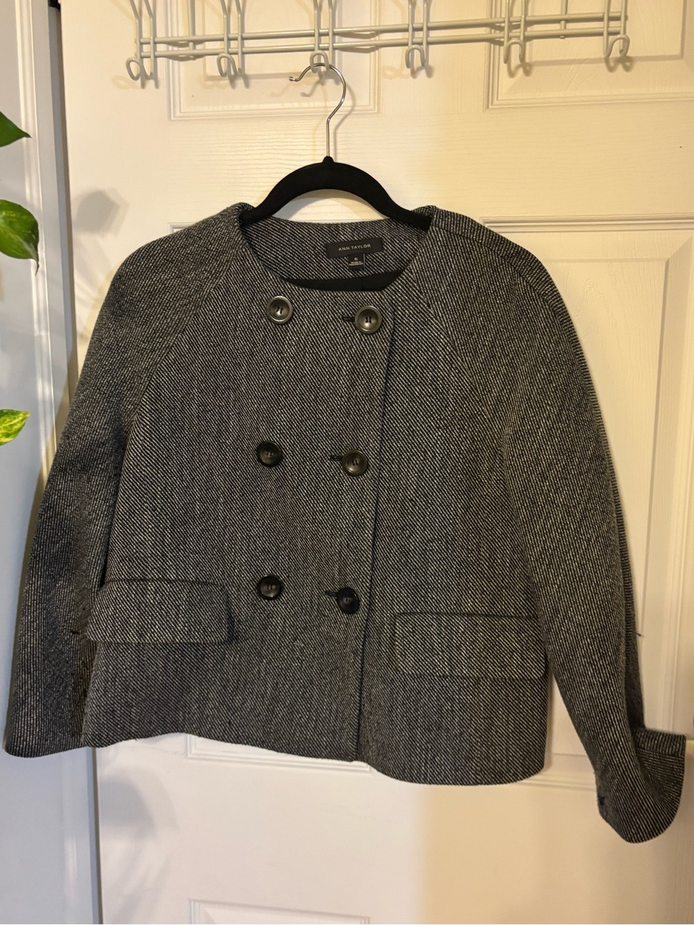 Ann Taylor Double-Breasted Gray Tweed Jacket